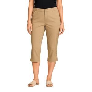 Lee Women’s Comfort Waist Khaki Capris Pants Size M Button Hem Cropped Chino